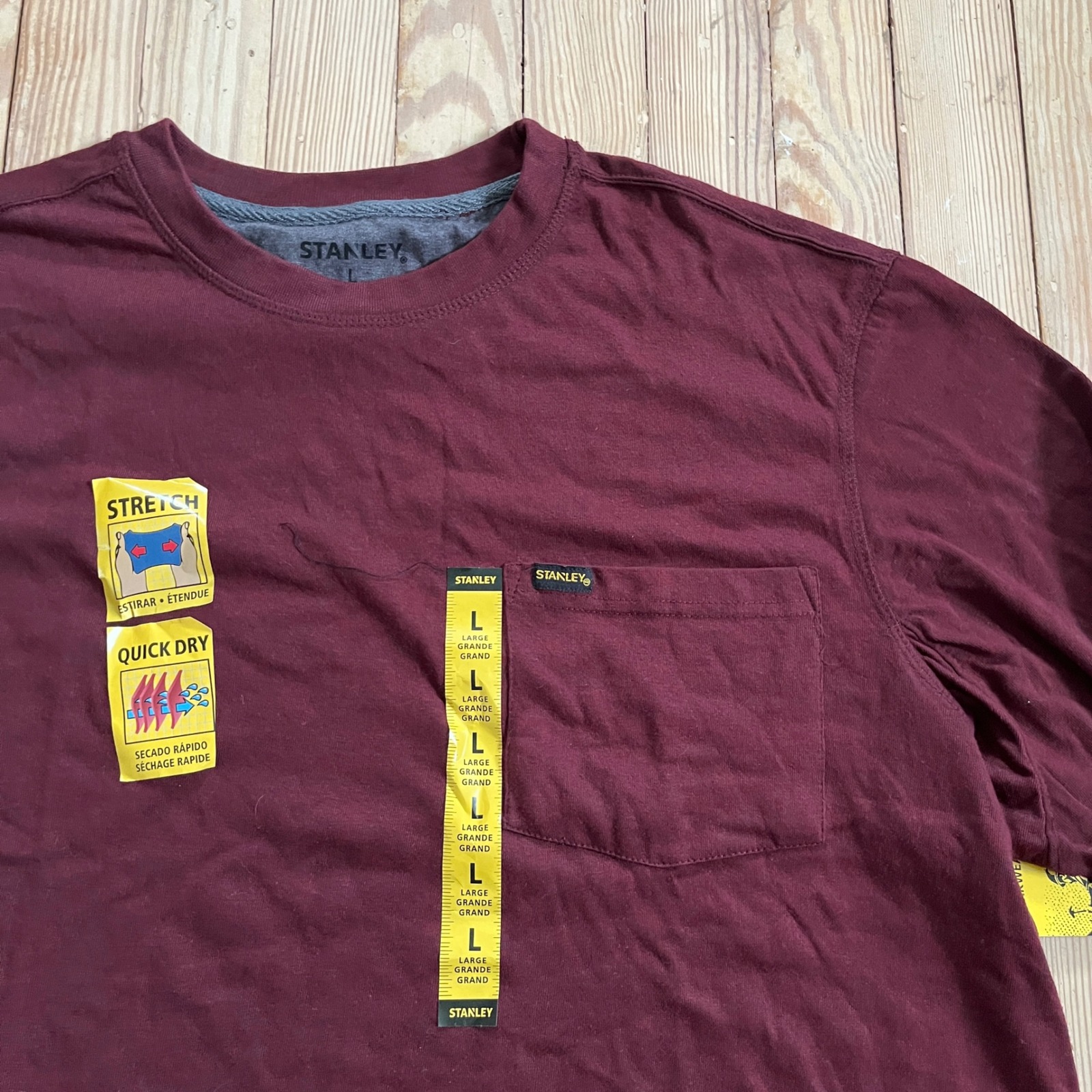 Stanley Workwear Mens Large Burgundy Heather Long Sleeve Pocket Tee Shirt Nwt — image 2 of 8